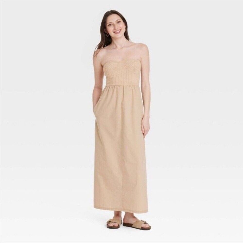 Women's Strapless Midi Sweater Dress - Universal Thread™ Tan new